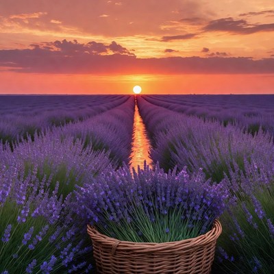 Lavender Field Sunset with Basket