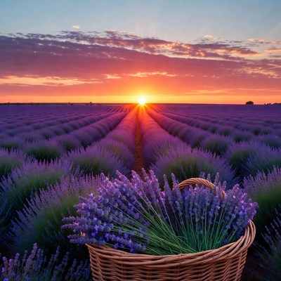 Lavender Field Sunset with Basket
