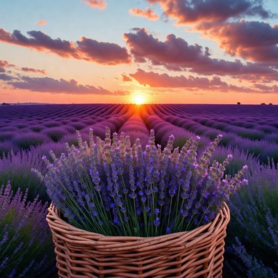 Lavender Bouquet in Lavender Field at Sunset