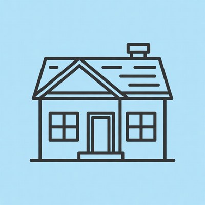 Line drawing house on blue background