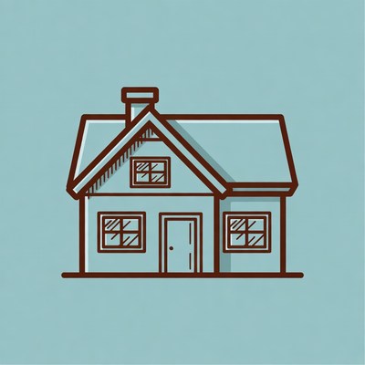 Cartoon House on Blue Background