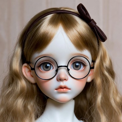 Blonde doll girl with glasses and bow