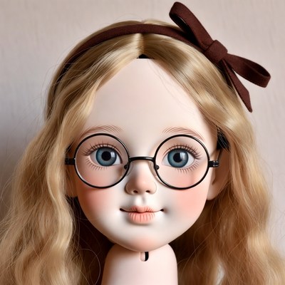 Blonde girl doll with glasses and bow
