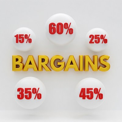 Bargains 15% 25% 35% 45% 60% Discount Circles