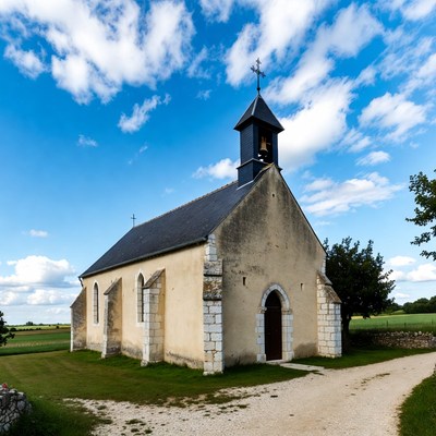Rural Stone Church Under Blue Sky