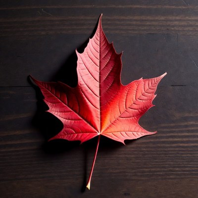 Red maple leaf on wood