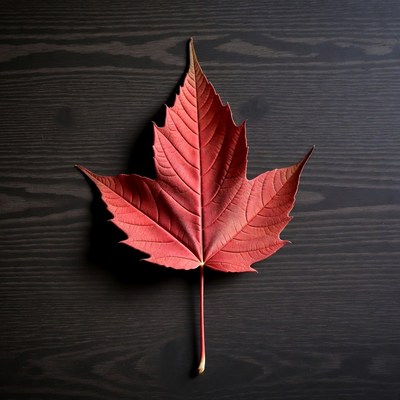 Red maple leaf on wood