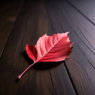 Red Maple Leaf on Dark Wood