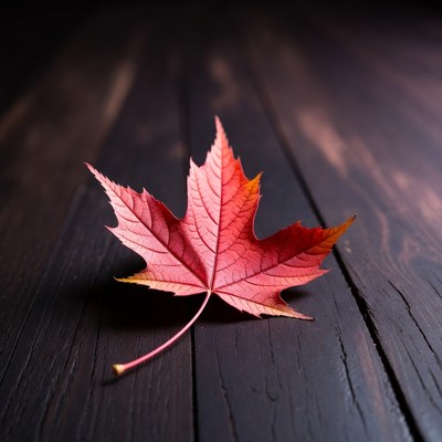 Red maple leaf on wood