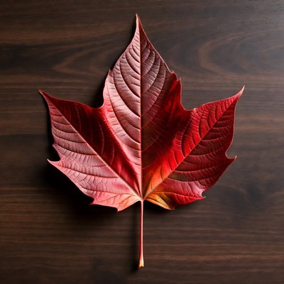 Red maple leaf on wood