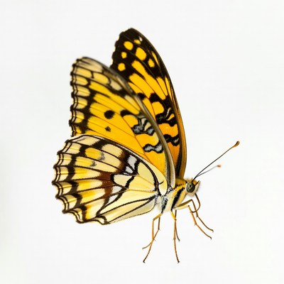 Yellow butterfly on white background