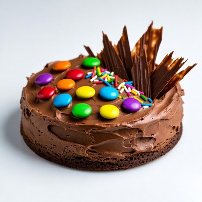 Chocolate cake with colorful M&Ms