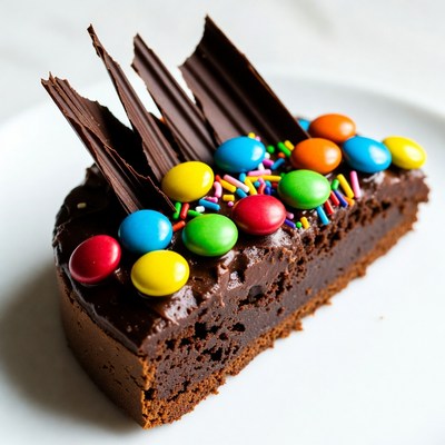 Chocolate Cake Slice with M&Ms