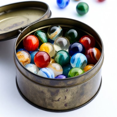 Colorful Marbles in Open Tin