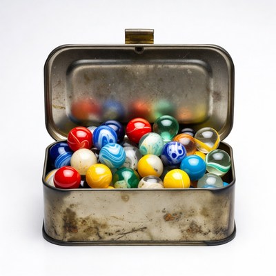 Colorful Marbles in Open Tin Box