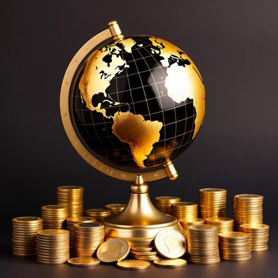 Golden Globe on Gold Coin Stack