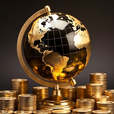 Golden Globe Surrounded by Gold Coins