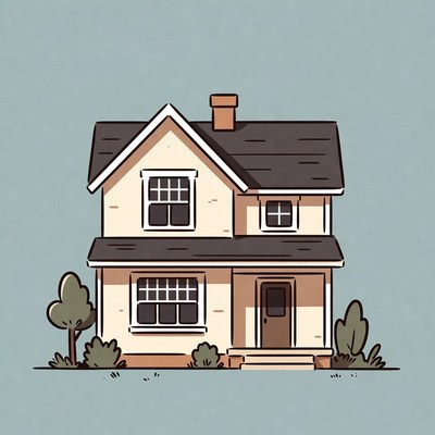 Cute Illustrated House with Bushes