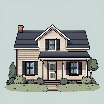 Illustrated Suburban House with Porch