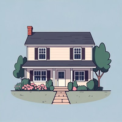 Illustrated Suburban House with Garden