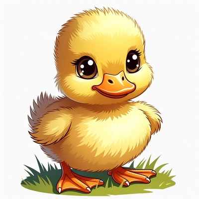 Cute yellow chick on grass