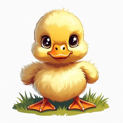 Cute yellow chick on grass