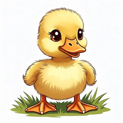 Cute baby duck on grass