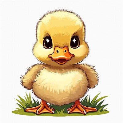 Cute baby duck on grass
