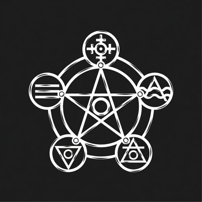 Pentagram with Five Elements Symbols
