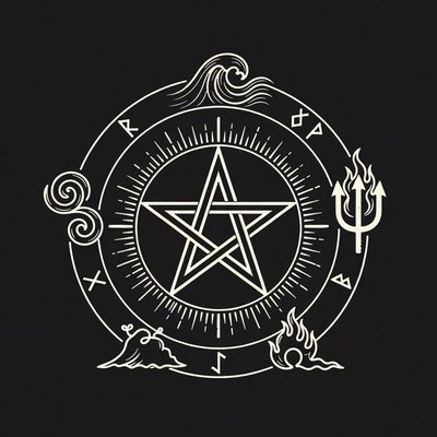 Pentagram with Runes and Elements