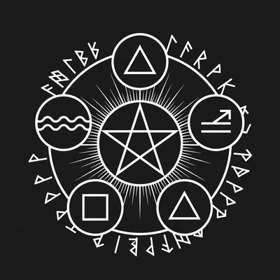 Pentagram with Runes and Symbols