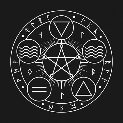 Pentagram with Runes and Elements