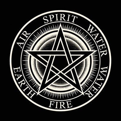 Pentagram with Four Elements Circle