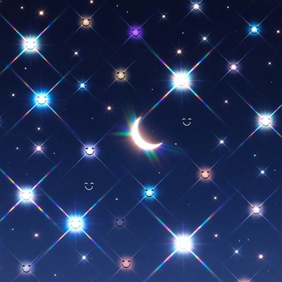 Smiling Stars and Crescent Moon