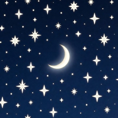 Crescent Moon and Stars Night Sky
