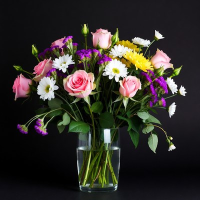 Colorful Flowers Bouquet in Glass Vase