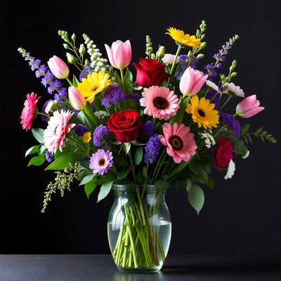 Colorful Flowers Bouquet in Glass Vase