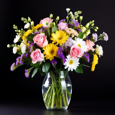 Colorful Flowers in Glass Vase