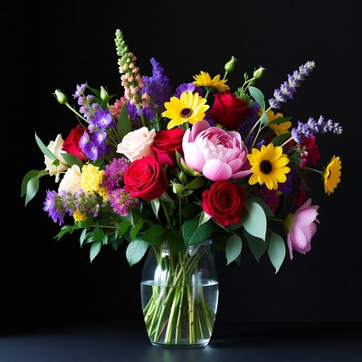 Colorful Flowers Bouquet in Glass Vase