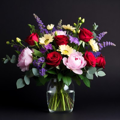 Colorful Flower Bouquet in Glass Vase