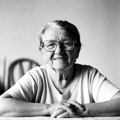 Elderly woman smiling with glasses