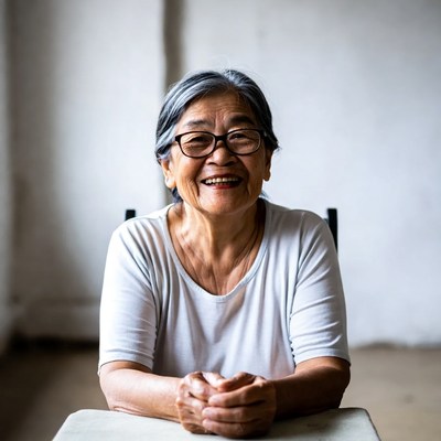 Elderly Asian woman smiling warmly