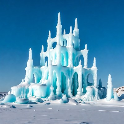 Ice Castle in Snowy Landscape