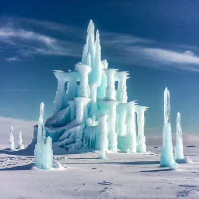 Ice Castle in Snowy Landscape