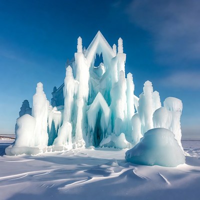 Ice Castle on Snowy Landscape