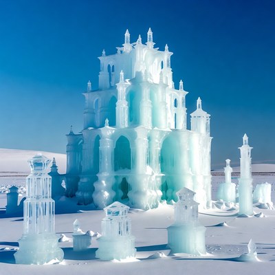 Ice Castle in Snowy Landscape