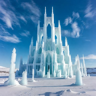 Ice Castle in Snowy Landscape