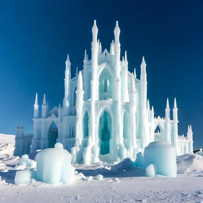 Ice Castle with Spires in Snow