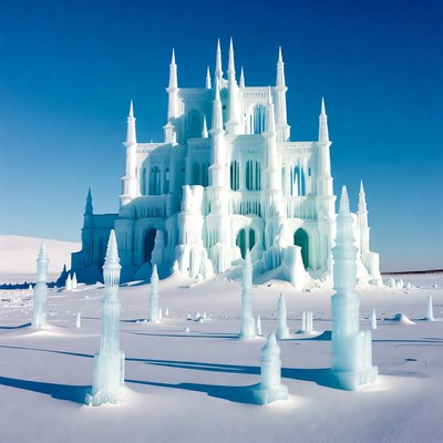 Ice Sculpture Castle in Snow