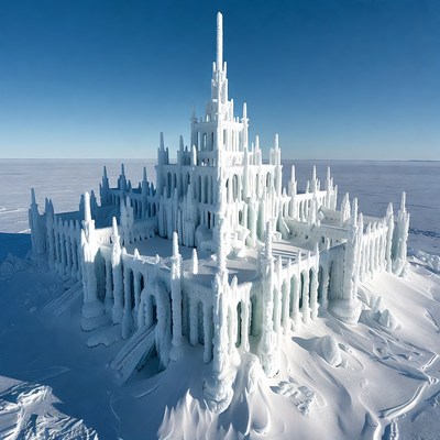 Ice Castle on Snowy Landscape